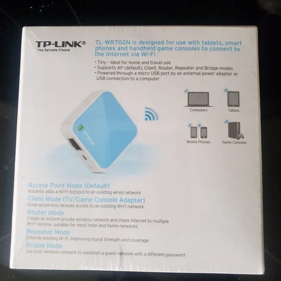 TP-LINK 150Mbps Wireless N Nano Router TL-WR702N White Blue New Sealed - Picture 3 of 6